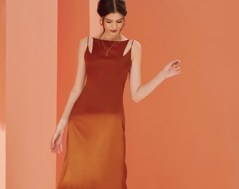 Brautjungfernkleid – Terrakottafarbenes Kleid – Seidenkleid in Maulbeerseide – Kleid mit Cut-Outs – Unterkleid – Kleid für die Brautjungfern – Kleid für Hochzeitsgäste LADR022