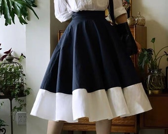 Vintage Skirt - Linen Skirt - Midi Skirt - High Waist Skirt - Mix Color Skirt - Pleated Skirt - Gift For Her - Over Size Skirt LAA101