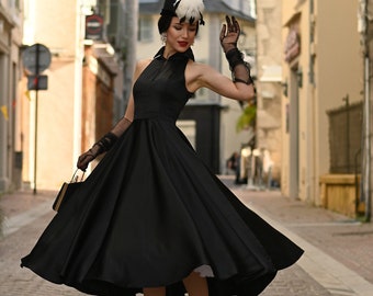 Audrey Hepburn Inspried Dress - Halter Neck Dress - Black Dress - Midi Dress - Silk Dress - Gift For Her - Over Size Dress - Party Dress