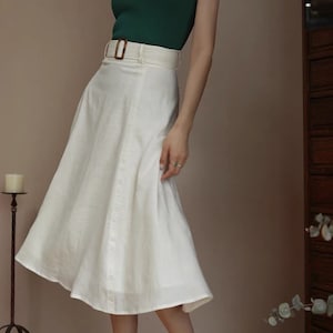 Vintage Skirt - Linen Skirt - Midi Skirt - High Waist Skirt - White Skirt - Skirt With Waist Band - Gift For Her - Over Size Skirt LAA98