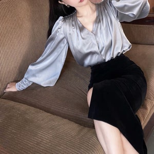 Puff Sleeves Blouse/ Silk long sleeves Blouse/ Silk blouse/ Reception Blouse/ Office Blouse /Gift For Her/ Graduation Blouse LAA56