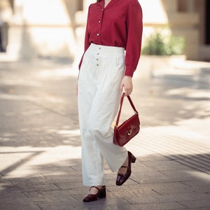White Linen Trousers - Plus Size Trousers - High waisted pants - Wide Leg Trousers - Casual Pants - Gift For Her - Graduation Pants