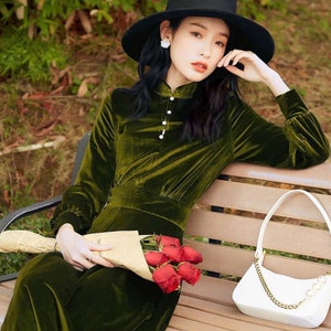 Velvet Dress/ Velvet Long Dress/ Velvet Long Sleeve Dress/ Winter Dress/ Gift For Her/ Office Dress / Plus Size Dress / Graduation Dress