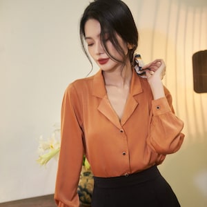 Silk long sleeves button down shirt /Women silk work top /Silk blouse / Office silk shirt /Silk top/Summer Clothing/Valentine Gift