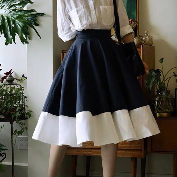 Vintage Skirt - Linen Skirt - Midi Skirt - High Waist Skirt - Mix Color Skirt - Pleated Skirt - Gift For Her - Over Size Skirt LAA101