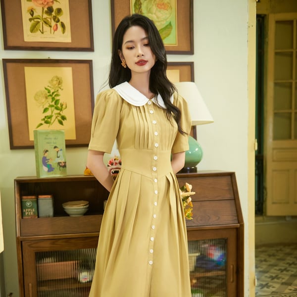 Cotton Dress - Vintage Dress - Midi Dress - Over Size Dress - Gift For Her - Graduation Dress - Office Dress - Short Sleeves Dress