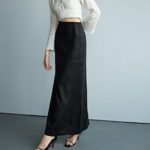 100% Premium Linen Skirt - Maxi Skirt - High waisted skirt - Long Skirt - Summer Skirt - Midi Skirt - Black Skirt - Gift for her LAA87
