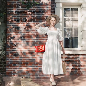White linen dress - Summer Dress - Long Dress - Bridesmaid Dresses - Flax Dress - Linen Tunic - Vintage Dress - Gift for her LAA31
