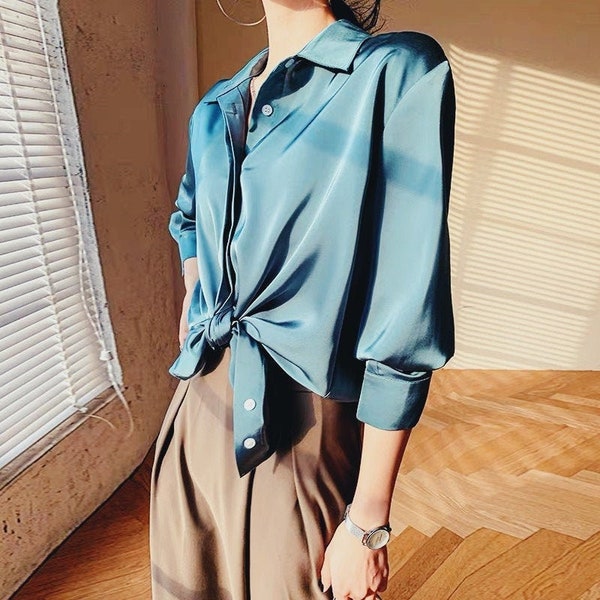 Silk long sleeves button down shirt/ Silk Blouse / Office Blouse/ Reception Blouse/ Graduation Blouse/ Silk Shirt/ Gift For Her LAA53