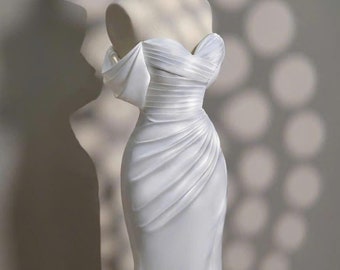 White Dress - Long Satin dress - Party Dress - Cold Shoulder Dress - Bridesmades Dress - Gift For Her - Christmas Dress - Gift For Bride