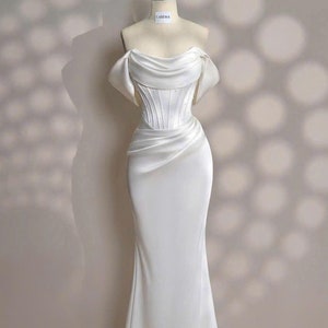 White dress - Long Satin dress - Party Dress - Cold Shoulder Dress - Bridesmades Dress - Gift For Her - Engagement Dress - Gift For Bride