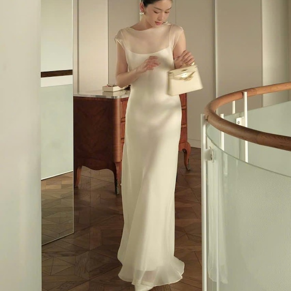 Ivory Dress - Midi Dress - Bridesmaid Dresses - Silk Dress - Simple Wedding Dress - Engagement Dress - Slip Dress - Gift for her