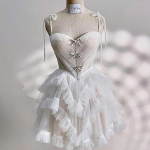 Biała sukienka - Mini sukienka - Sukienka na imprezę - Prosta sukienka ślubna - Sukienka Bridesmades - Prezent dla niej - Suknia zaręczynowa - Prezent dla panny młodej