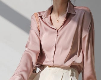 Silk Long Sleeves Button Down Shirt /women Silk Work Top /silk Blouse /  Office Silk Shirt /silk Top/summer Clothing/valentine Gift LAA44 -   Canada