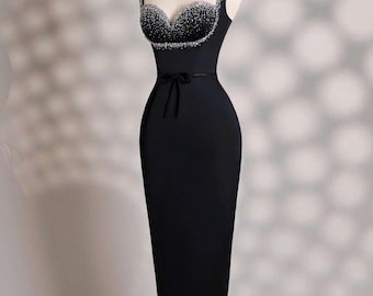 Black dress - Long Satin dress - Party Dress - Cold Shoulder Dress - Bridesmades Dress - Gift For Her - Christmas Dress - Gift For Bride