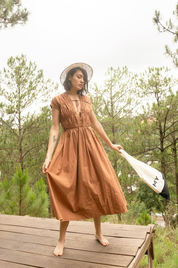 Flax Dress Linen Dress Vintage Dress Long Linen Dress Maxi Dress Summer  Dress gift for Her Women Day Gift Pleated Dress LAA38 