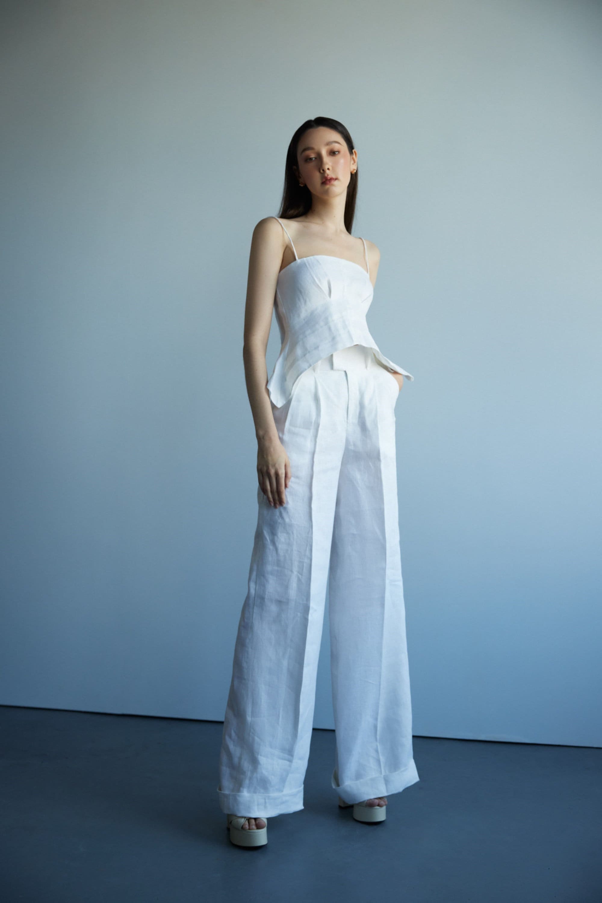 100% Premium Linen Set - Cold Shoulder Linen Bloue - Linen Trousers - White Linen Set - Linen Outfit - Party Linen Set - GIft For Her LAA161