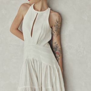 100% Premium Linen Dress Washed White Halter Dress Flax Dress Maxi Dress Simple Wedding Dress White Dress LAA78 image 5