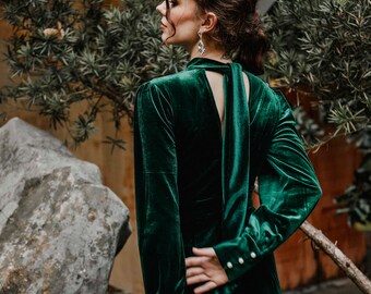 Vestido de terciopelo verde esmeralda / Vestido de dama de - Etsy España Vestido de terciopelo verde esmeralda / Vestido de dama de - Etsy España