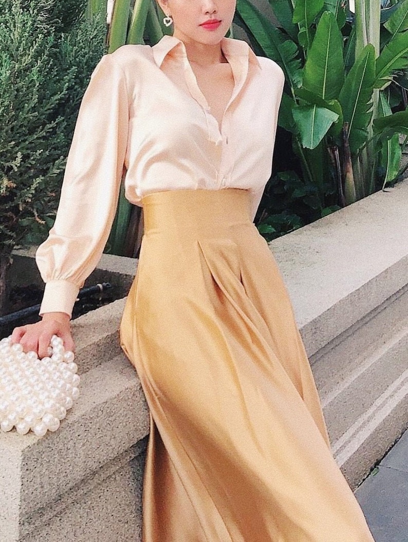 Maxi Skirt  Midi Skirt  High waisted skirt  Silk Skirt image 3