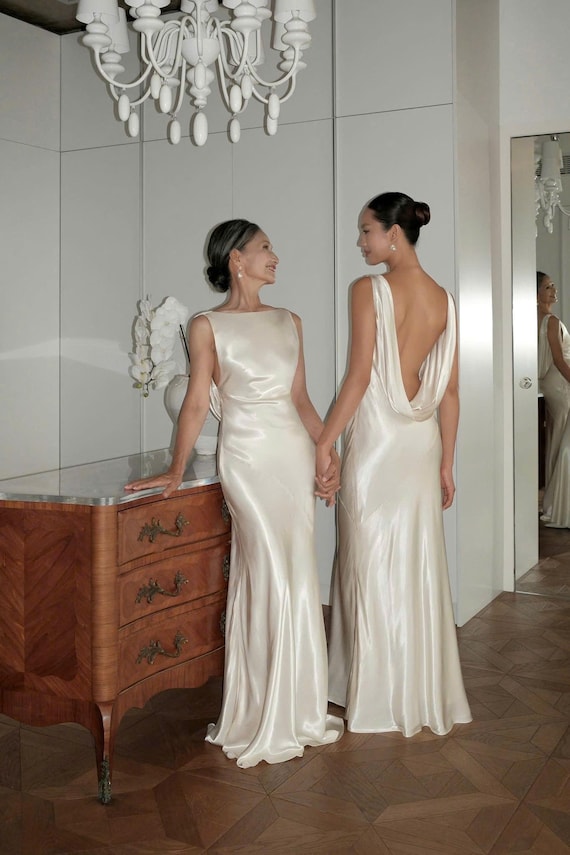 ivory engagement dress ZAPAKA Women Ivory A Line V-Neck Satin Engagement Dress Bachelorette Dress