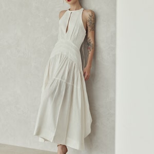 100% Premium Linen Dress Washed White Halter Dress Flax Dress Maxi Dress Simple Wedding Dress White Dress LAA78 image 2