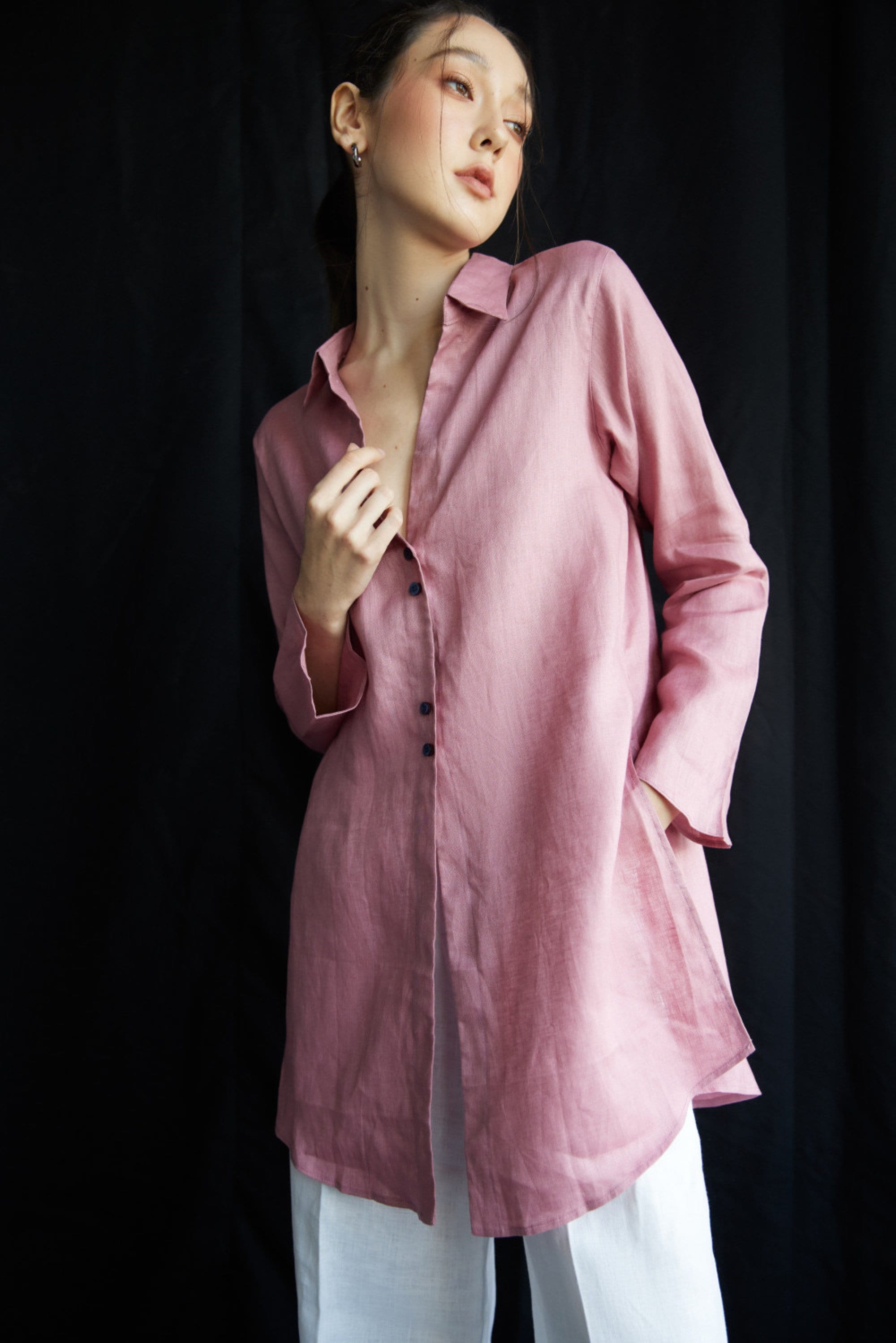 Spring Graduation Linen 100% Premium Linen Long Sleeves Button Down Shirt / Linen Office Blouse ...