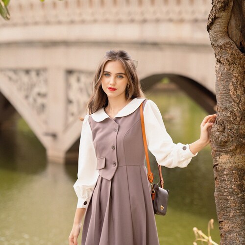 Cotton Dress - Vintage Dress - Midi Dress - Over Size Dress - Gift For Her - Graduation Dress - Office Dress LAA205