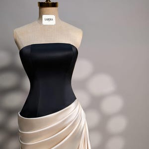 Draped Sweetheart Bodice Satin Formal Dress Black main image 1