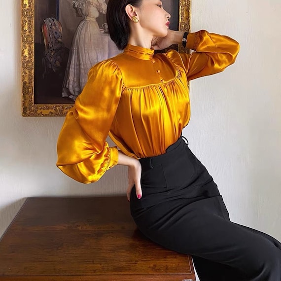 Blusa de manga larga Blusa con botones Blusa de seda Blusa de