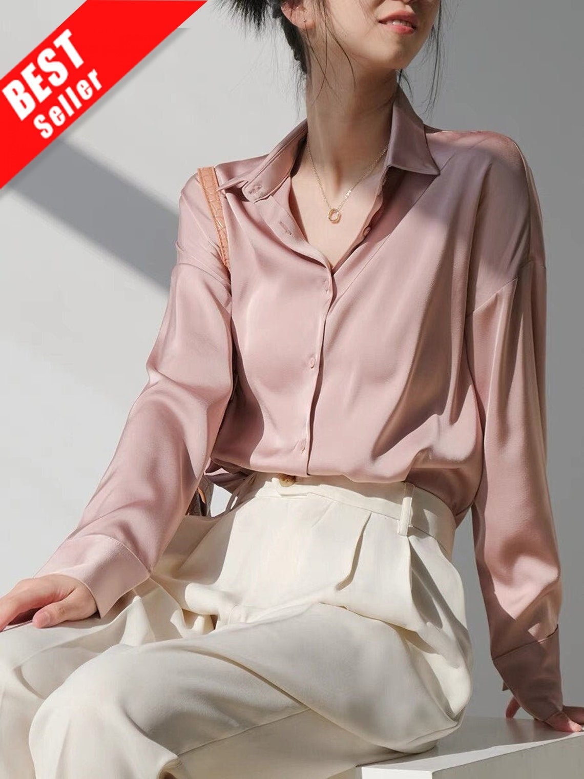 Silk Long Sleeves Button Down Shirt /women Silk Work Top /silk