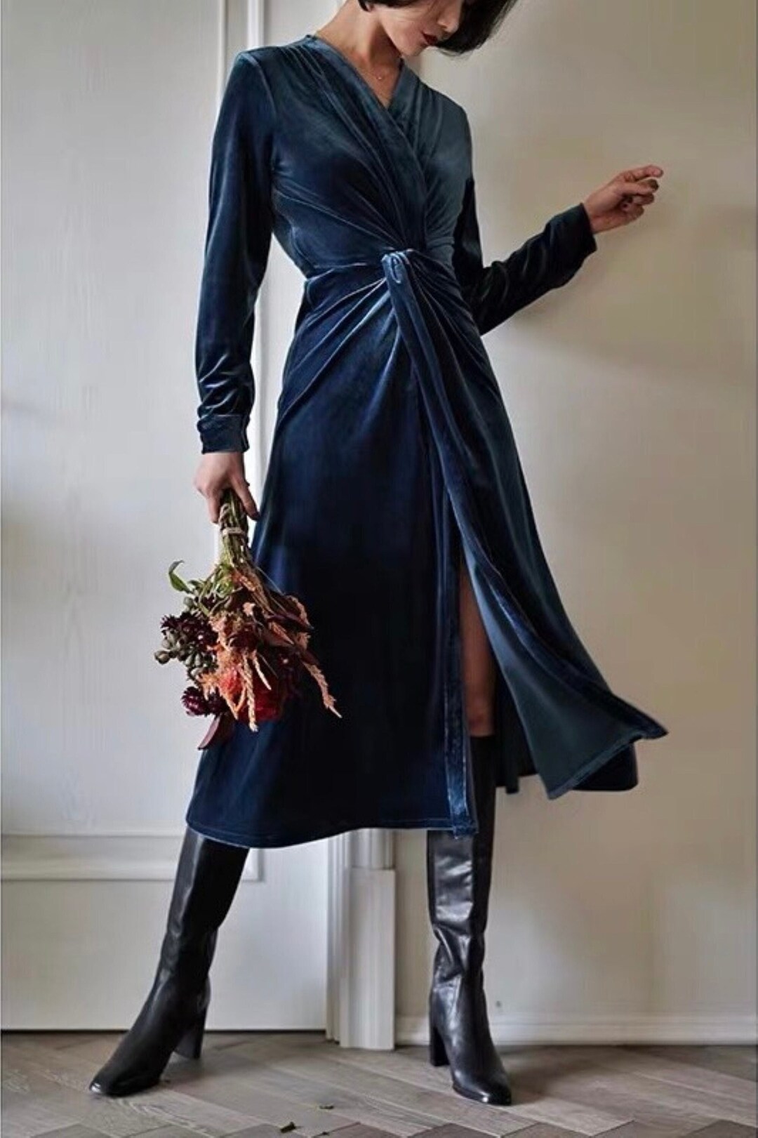 Velvet Maxi Dress/ Velvet Bridesmaid Dress/ Velvet Long Dress/ Velvet ...