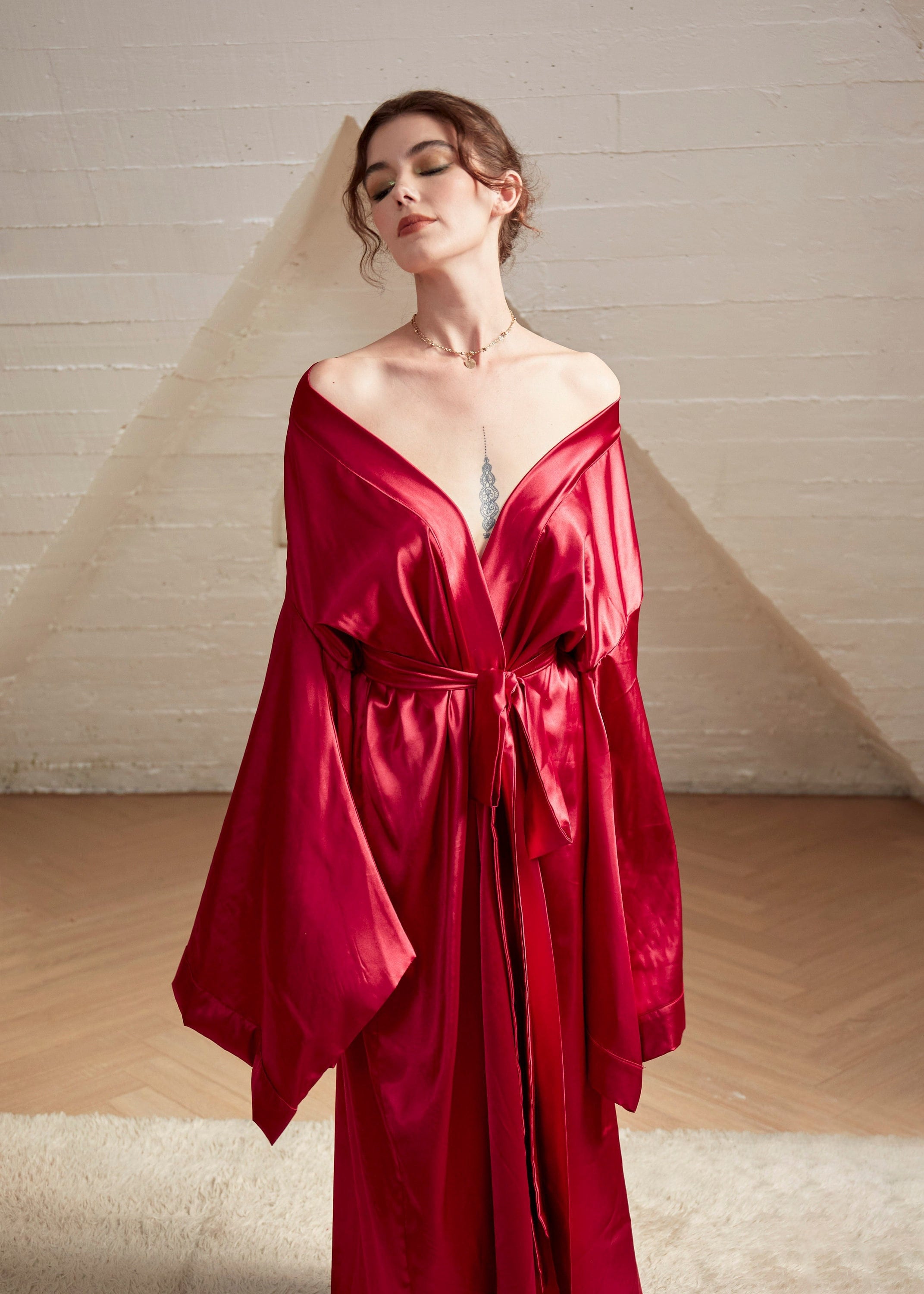 Kimono Silk Robe/ Silky Kimono Sleeves Long Robe/ Long Kimono Silk Robe/ Silky Kimono Sleeves Long Robe/ Long