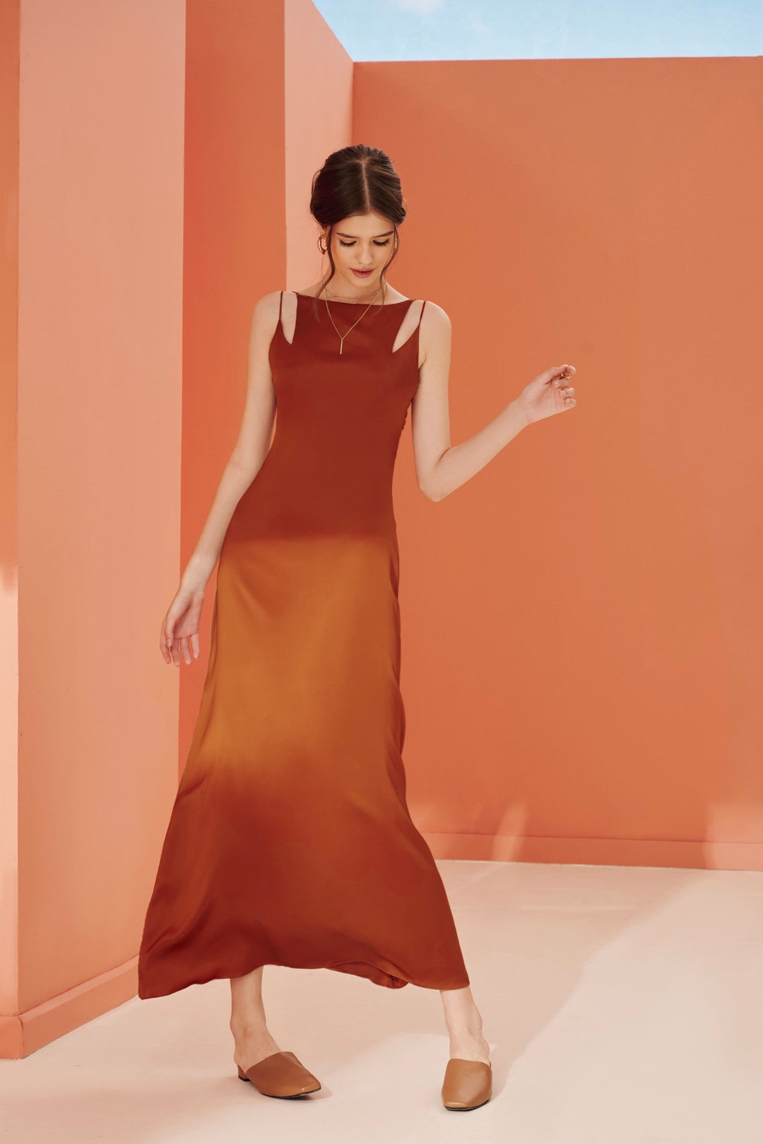 Vestido de dama de honor Vestido terracota Vestido de seda