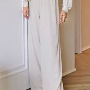 High waisted pants Trousers womens Silk Pants Wide Leg Pants Casual pants White Pants Gift For Her Plus Size Pants LAA95 zdjęcie 2