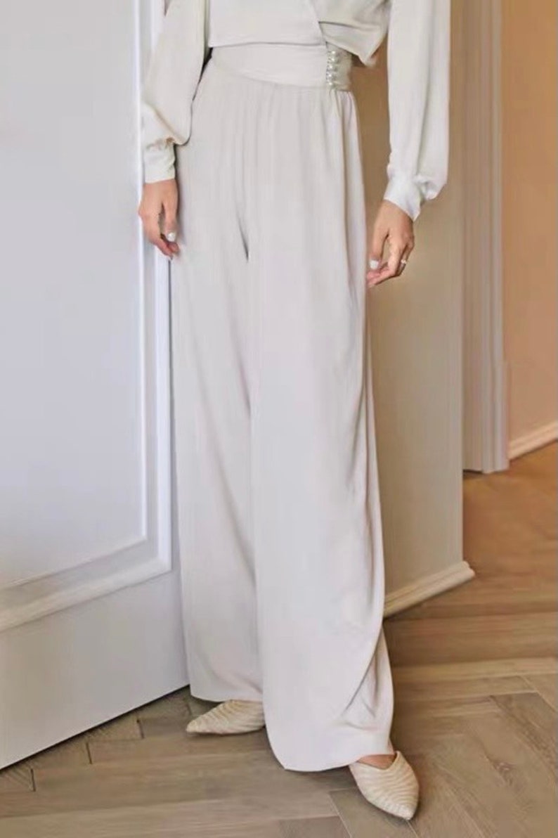 High waisted pants Trousers womens Silk Pants Wide Leg Pants Casual pants White Pants Gift For Her Plus Size Pants LAA95 zdjęcie 2