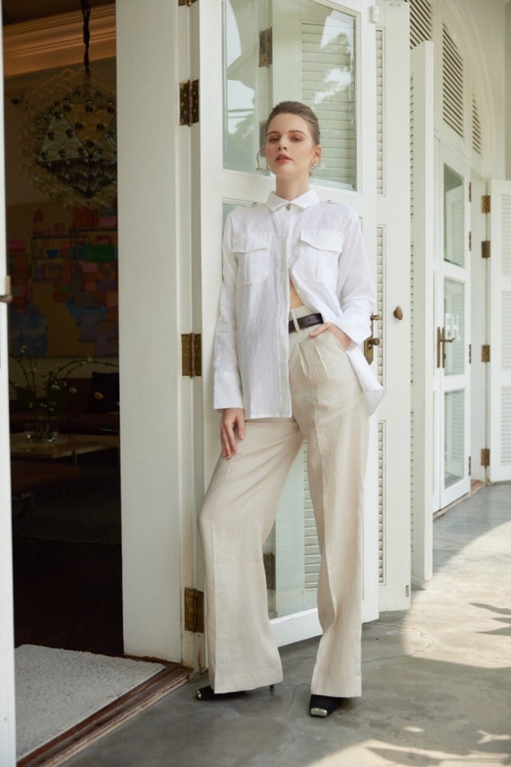 100 Premium Linen Long Sleeves Button Down Shirt Linen Office