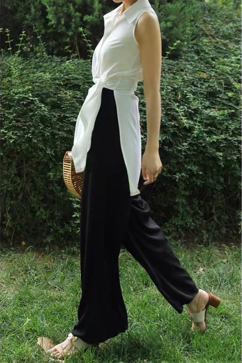 High waisted pants Trousers womens Silk Pants Wide Leg Pants Casual pants White Pants Gift For Her Plus Size Pants LAA95 zdjęcie 4