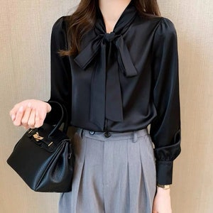 Silk Blouse for Women Long Sleeves Silk Shirt Tie Silk Blouse Puff ...