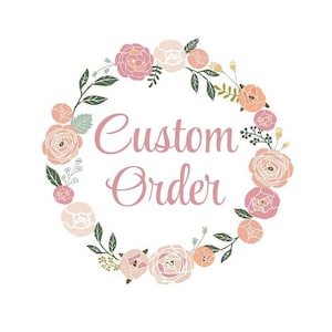 May include: A floral wreath with pink and peach flowers and green leaves surrounds the text "Custom Order".