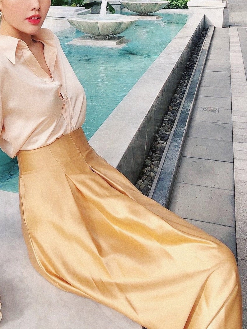 Maxi Skirt  Midi Skirt  High waisted skirt  Silk Skirt image 8
