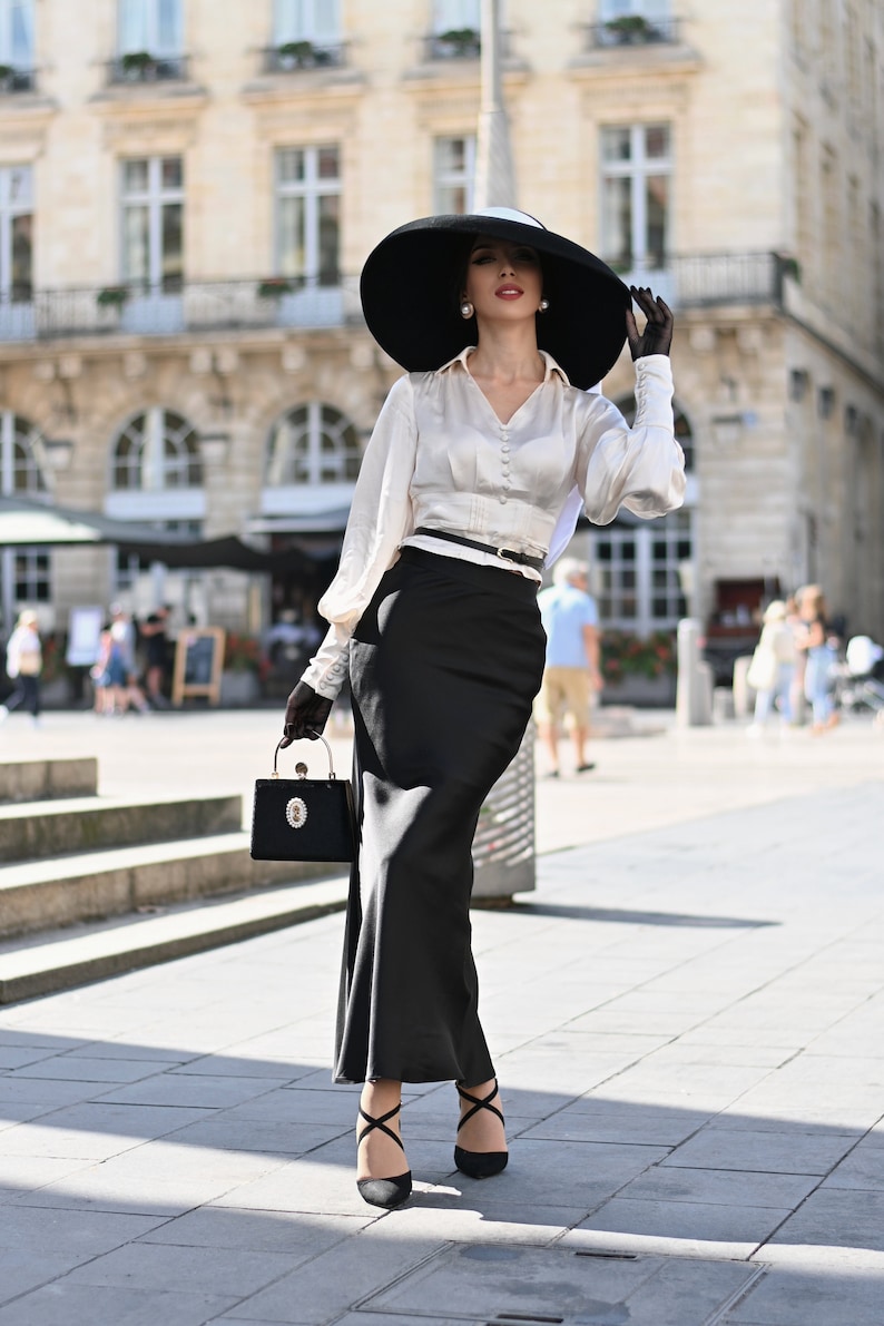 Zijden rok Midi rok rok met hoge taille Office rok lange rok cadeau voor haar Plus size rok zwarte rok kokerrok afbeelding 5