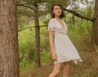 Vestido corto/Vestido de verano/Vestido de gasa/Vestido cruzado