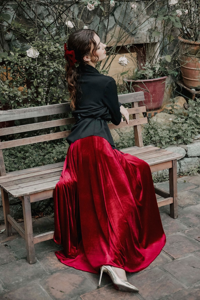 Crushed Velvet High-Waist Maxi Skirt 
