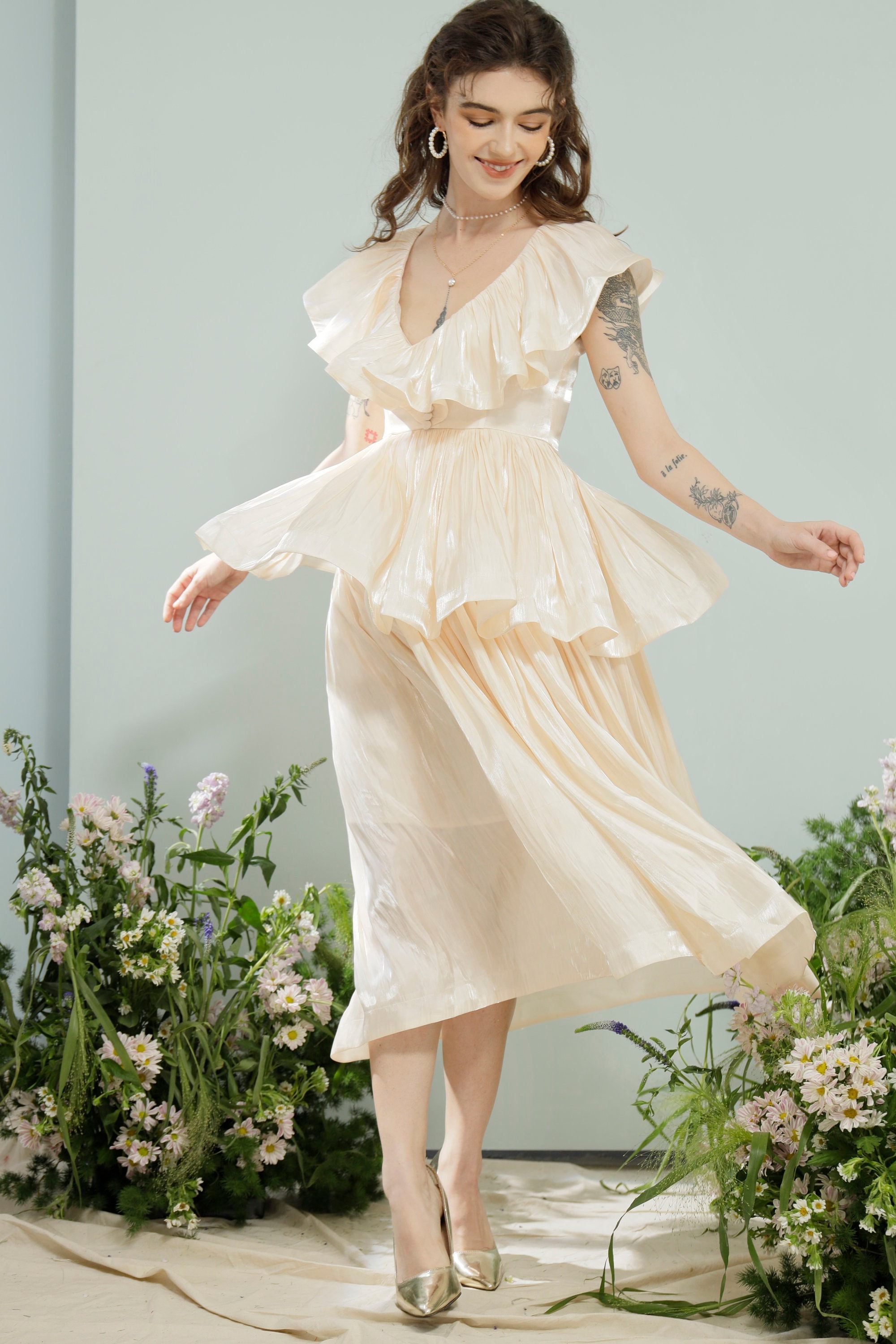 open lace back dress Camille Gown Blush Pansy Vine Organza Xs / Pink