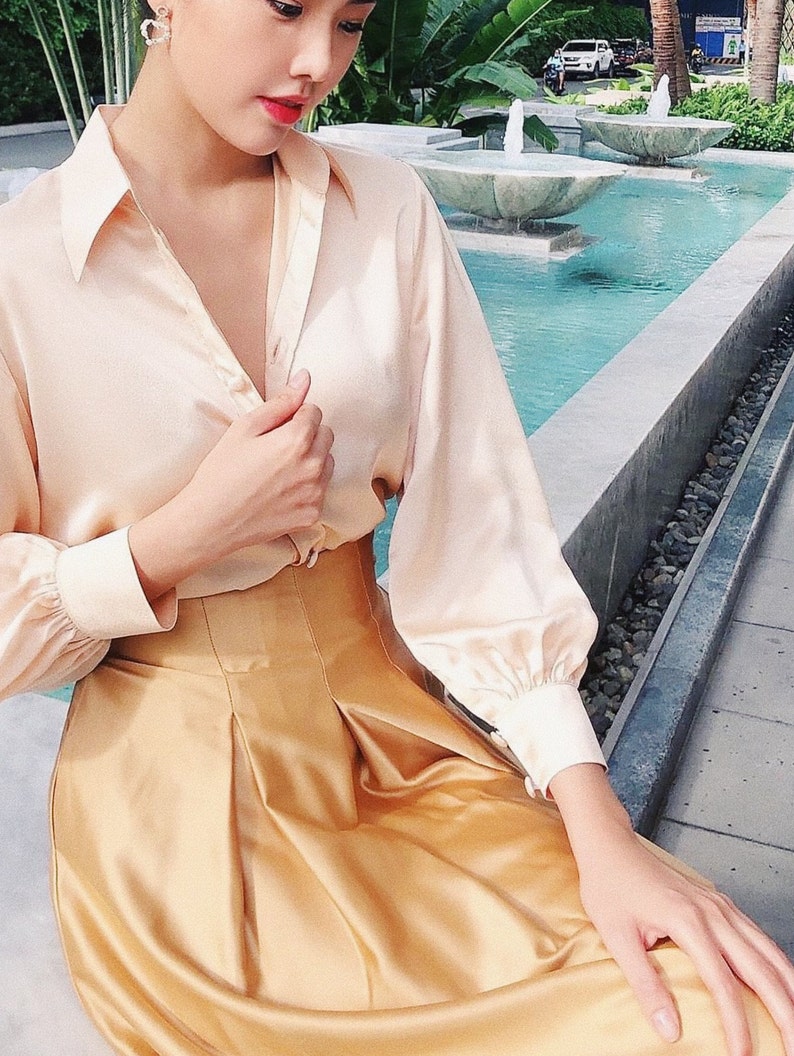 Maxi Skirt  Midi Skirt  High waisted skirt  Silk Skirt image 4