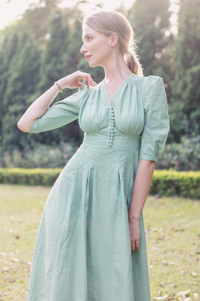 1930s Dresses | 30s Art Deco Dress Linen dress - Vintage 80s dress - Linen midi dress - Linen midi dress - Linen dress women - Low back dress - Long dress - Mother Day Gift $99.44 AT vintagedancer.com