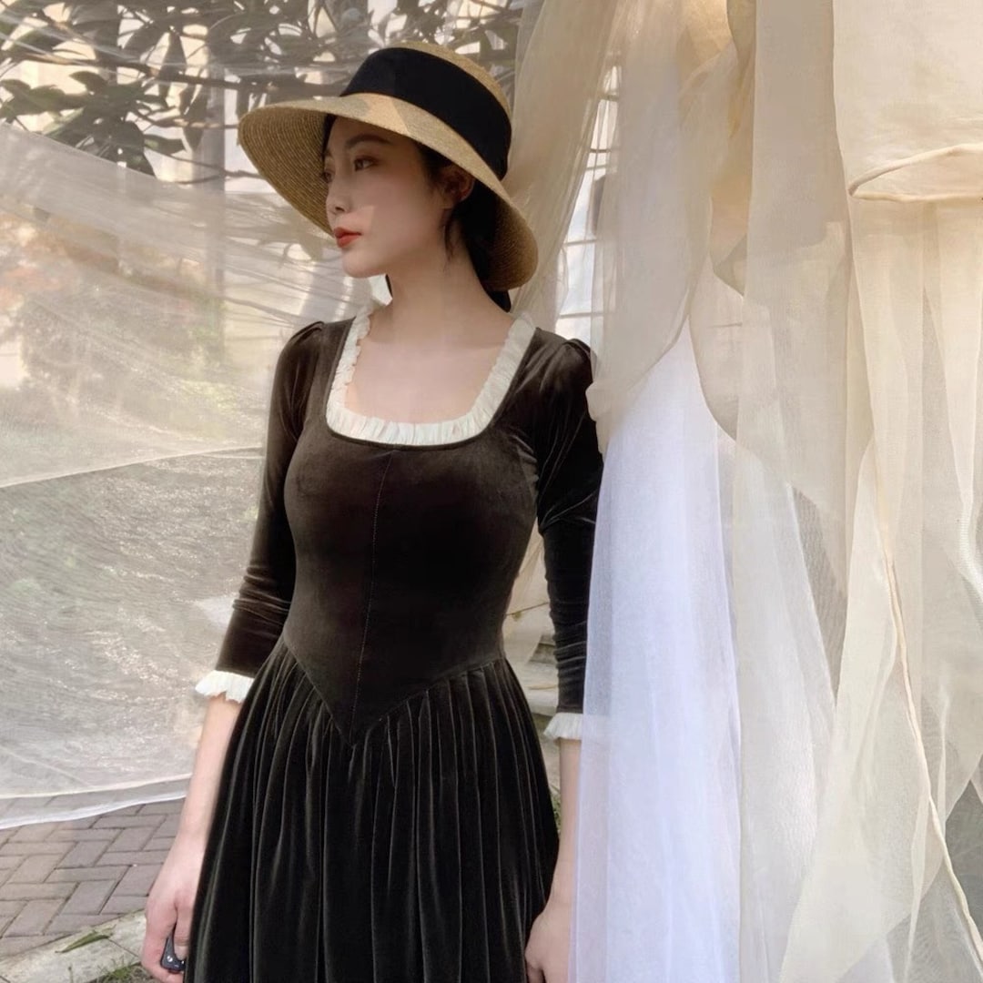 Vintage Velvet Maxi Dress/ Velvet Bridesmaid Dress/ Velvet Long Dress ...