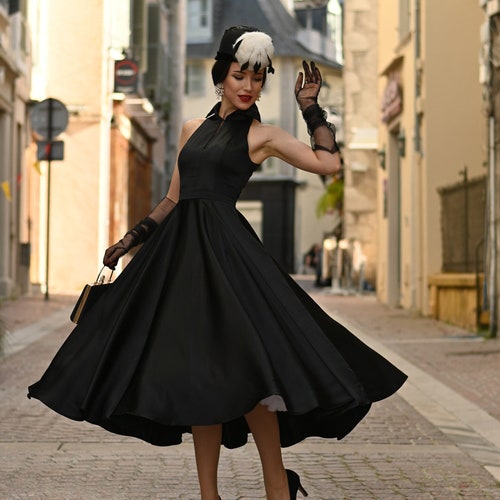 navy blue dress for baby girl Audrey Hepburn Inspried Dress - Halter Neck Dress - Black Dress - Midi Dress  - Silk Dress - Gift for Her - Over Size Dress LAA1004
