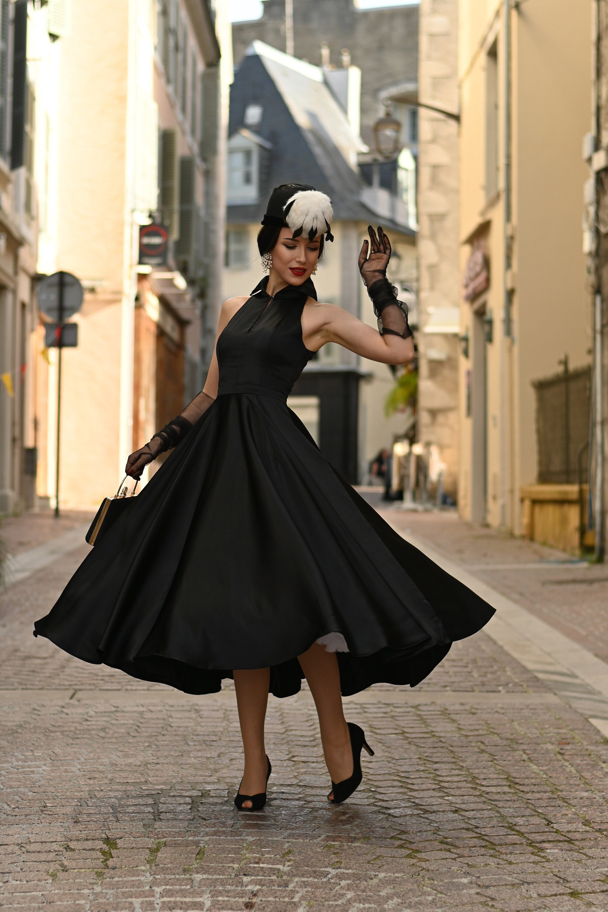 Vestido vintage de los años 50 y 1950 para mujer, manga corta, cuello  cuadrado, vestido de cóctel retro Audrey Hepburn, vestidos de noche  Rockabilly